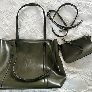 Green leather tote